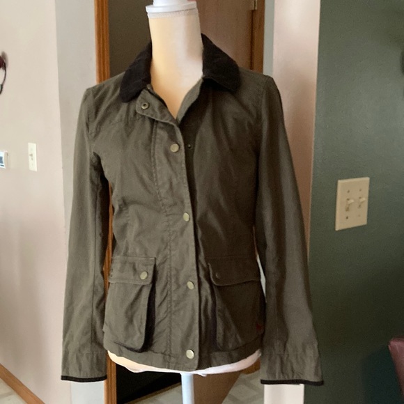 Jack Wills Sage Green Brown Collar Snaps And Zip Pockets Women Jacket  Coat Sz 2 - Picture 2 of 15